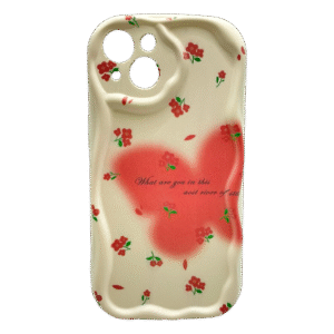 pochette iPhone 13/14 cœur rouge fleurs